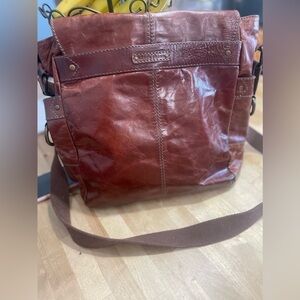 Fossil Brand Brown Leather Messenger Briefcase Travel Transit Bag Over Shoulder